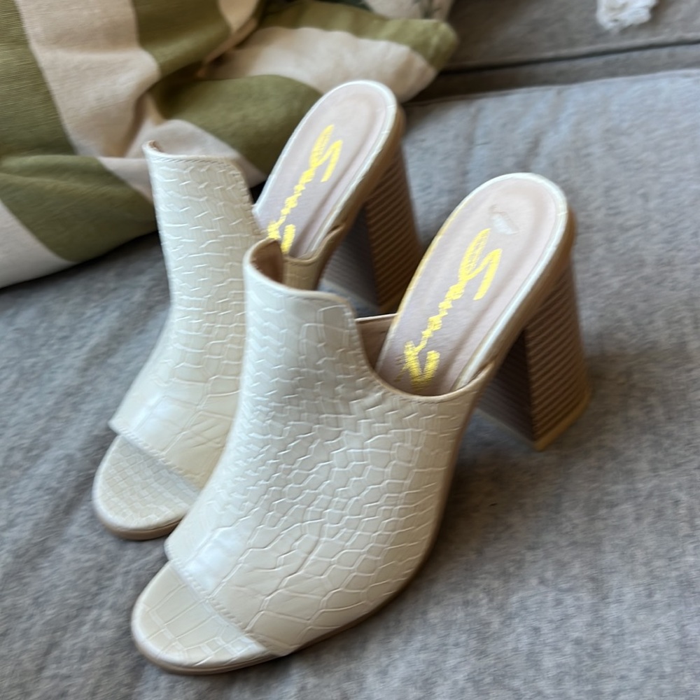 Alligator Animal Print Beige Block Wedge Heels
